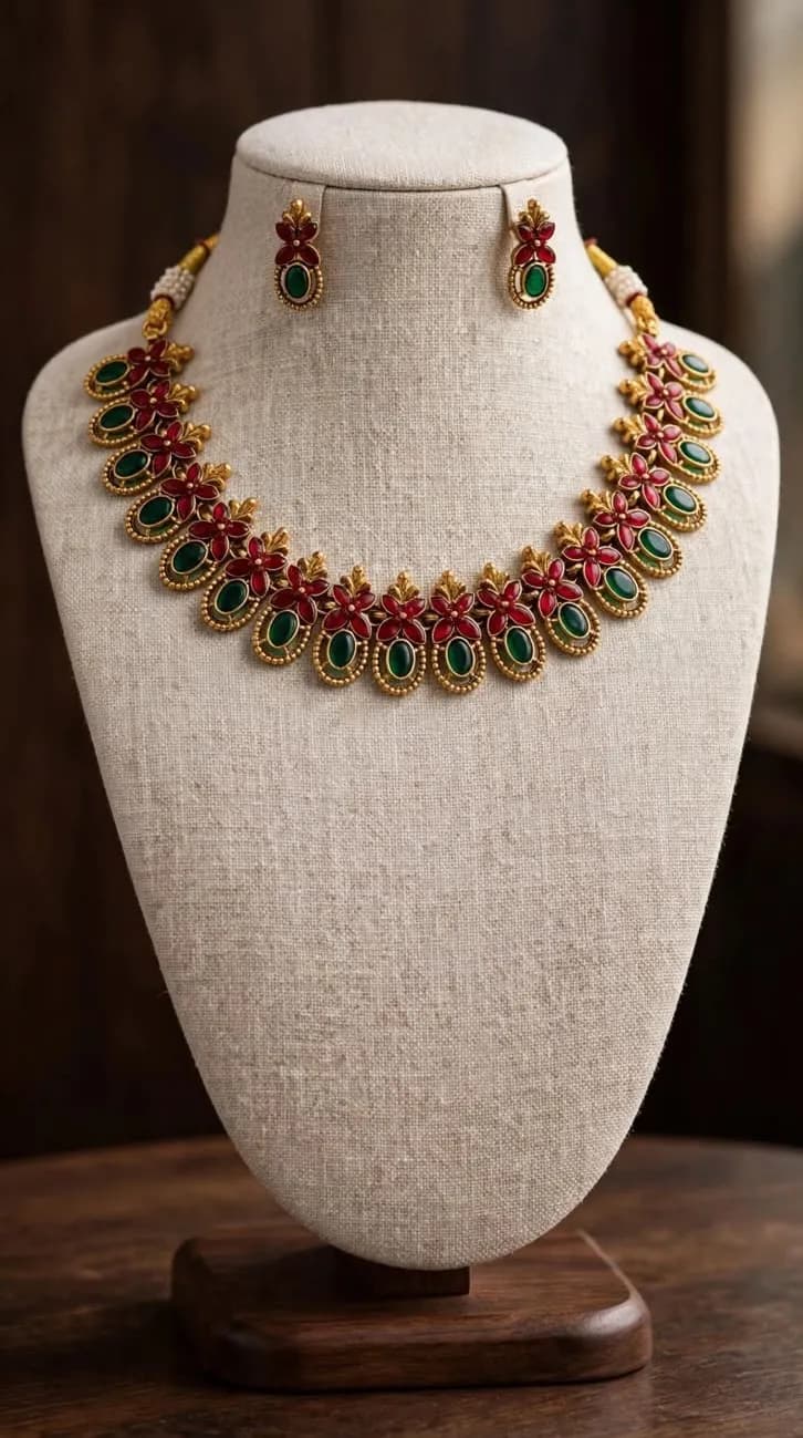 Red Kemp Stone Flowers Necklace