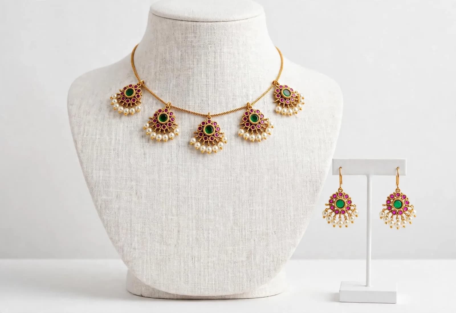 5 Pendant Kemp Attigai Necklace Set