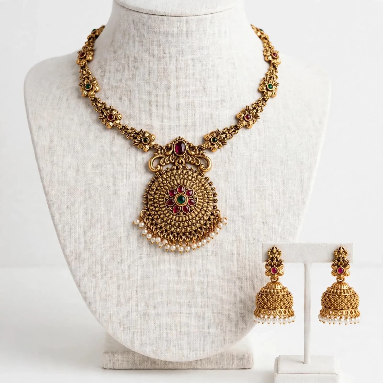 Antique Big Pendant + Pearl Jhumka