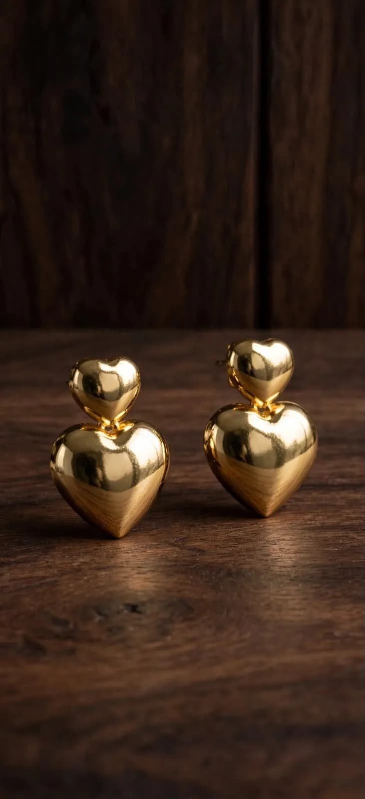 Double Heart Gold Earrings