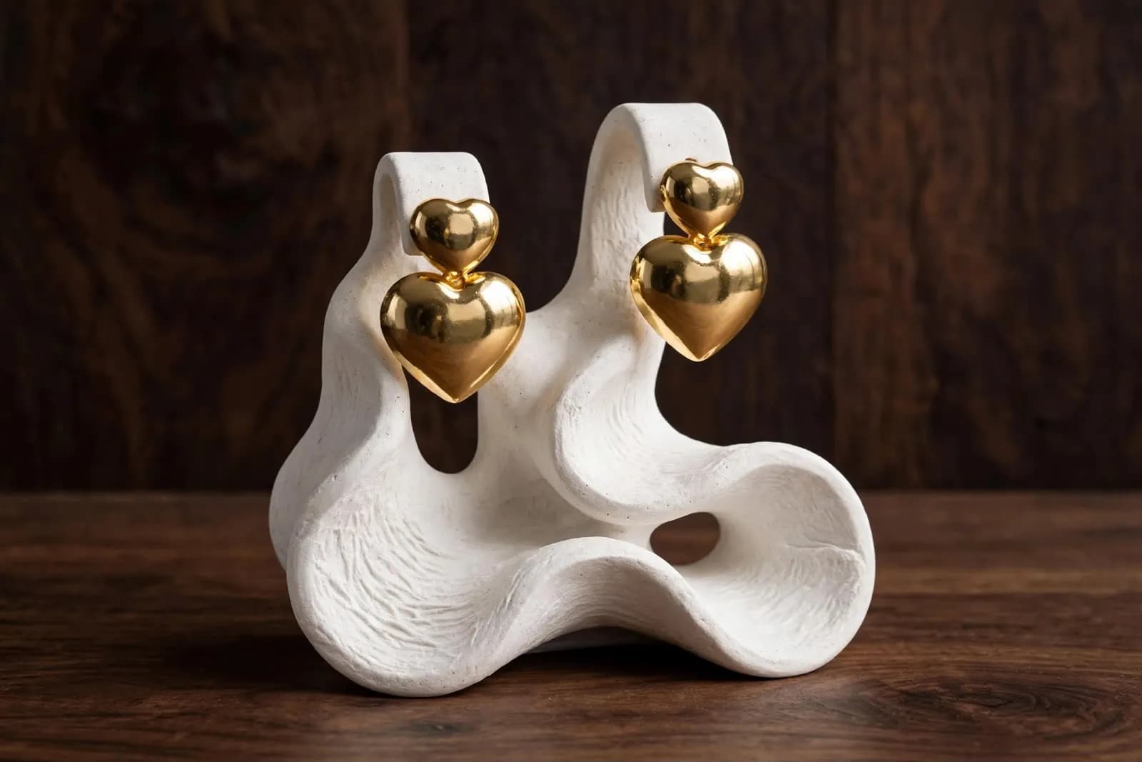 Double Heart Gold Earrings