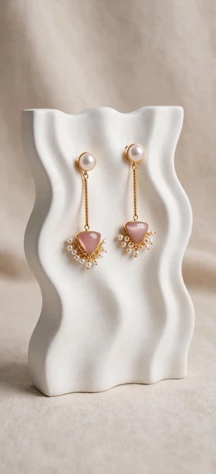 Triangle Pearl Drops – Blush Pink