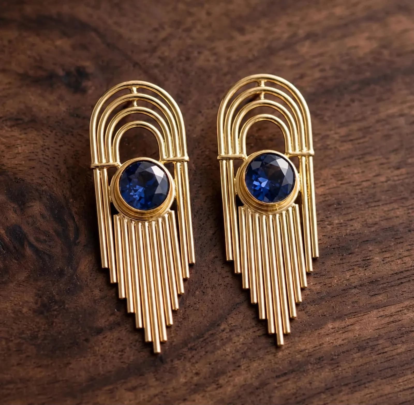 Golden Waterfall Fringe Earrings – Royal Blue