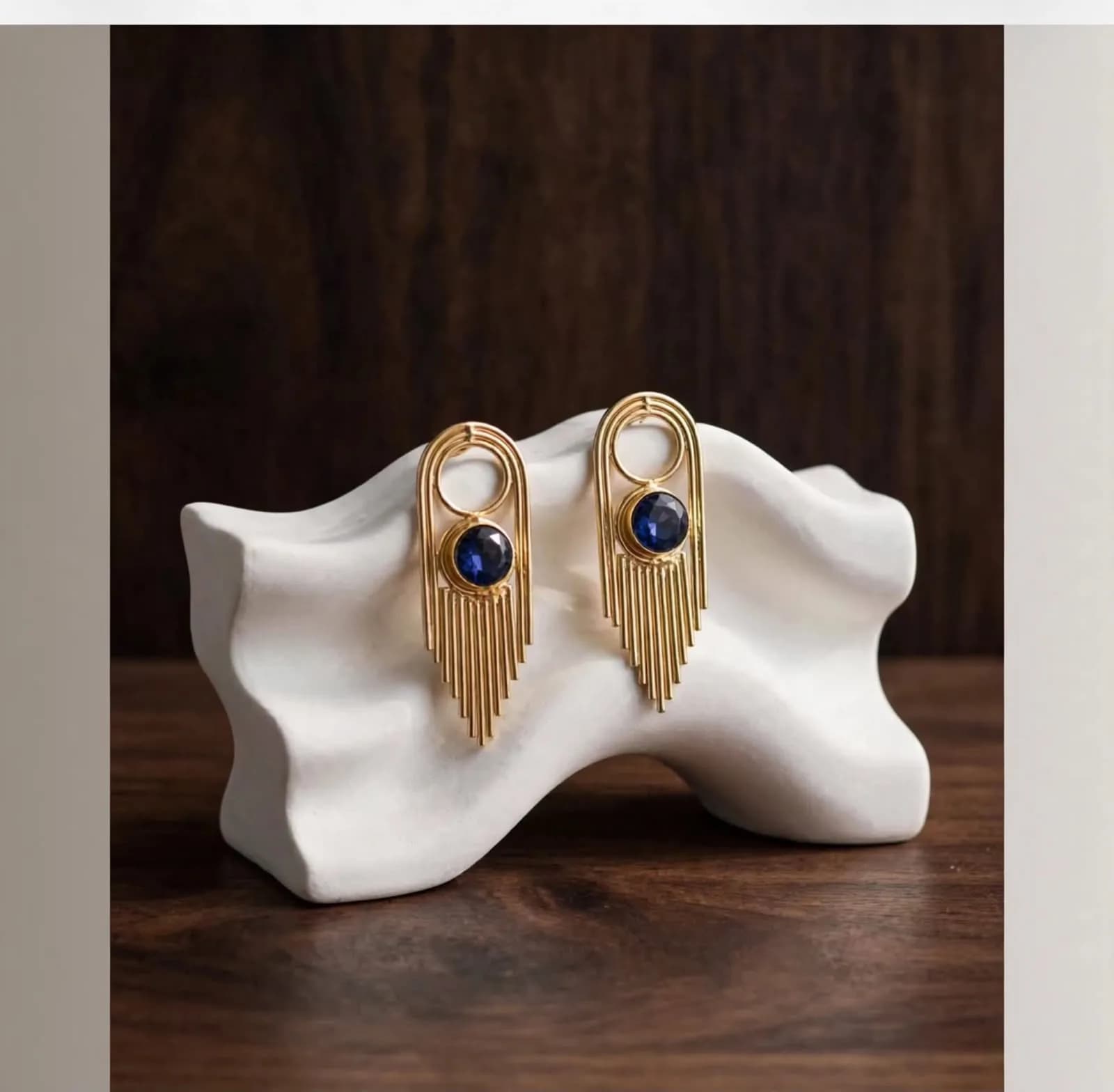 Golden Waterfall Fringe Earrings – Royal Blue