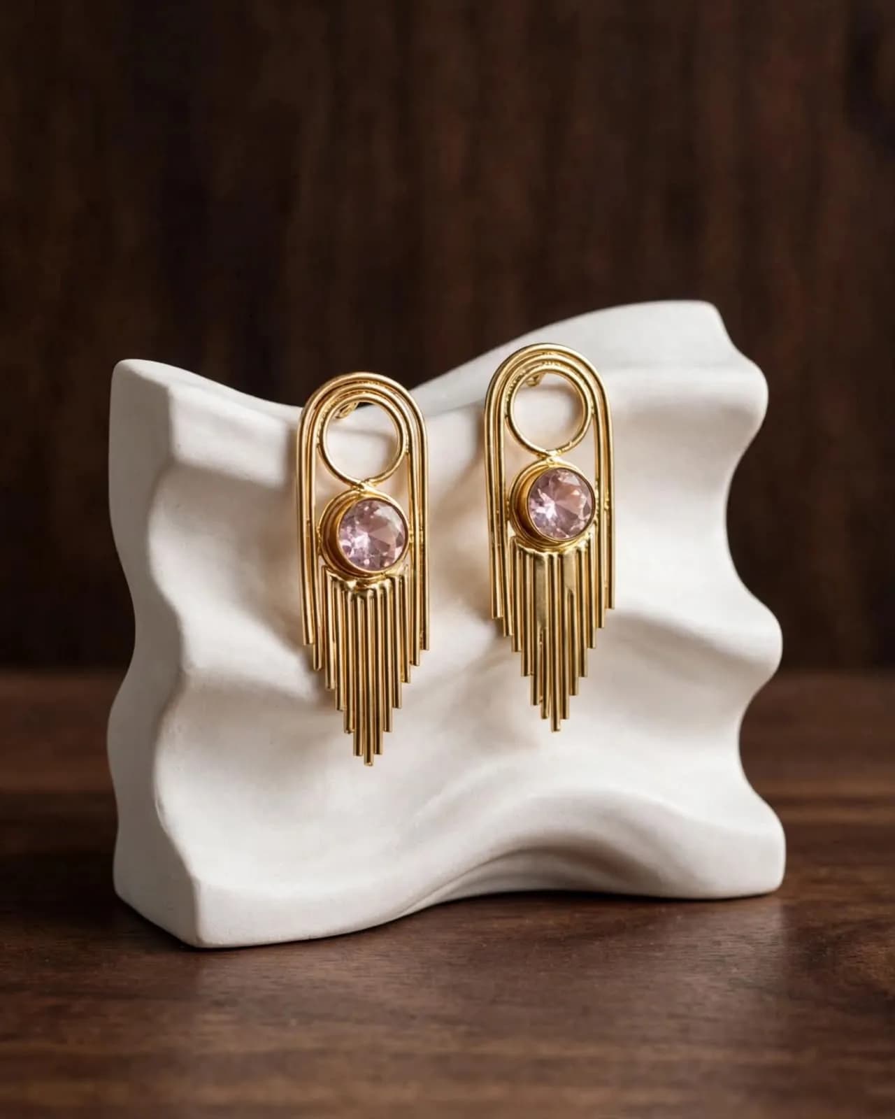 Golden Waterfall Fringe Earrings – Blush Pink