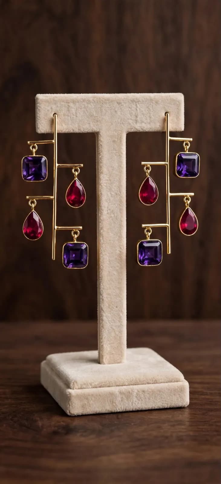 Royal Purple + Ruby Red Ladder Gemstone Earrings