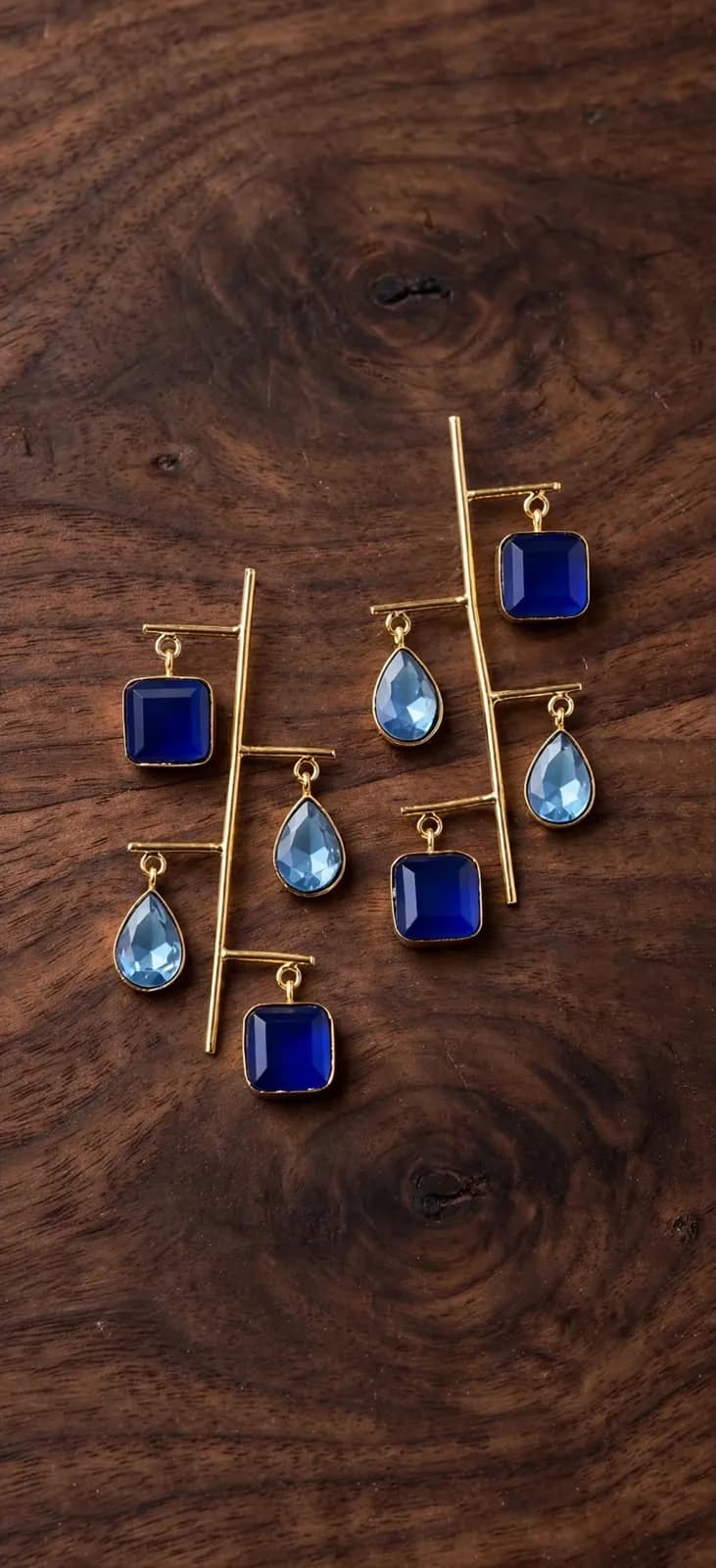Royal Blue + Light Blue Ladder Gemstone Earrings