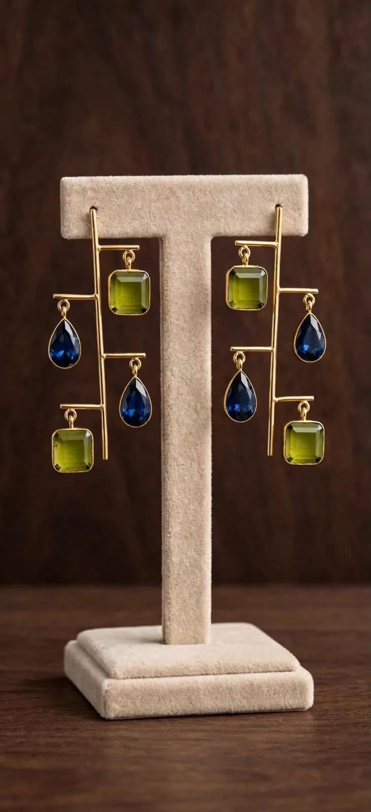 Olive Green + Navy Blue Ladder Gemstone Earrings