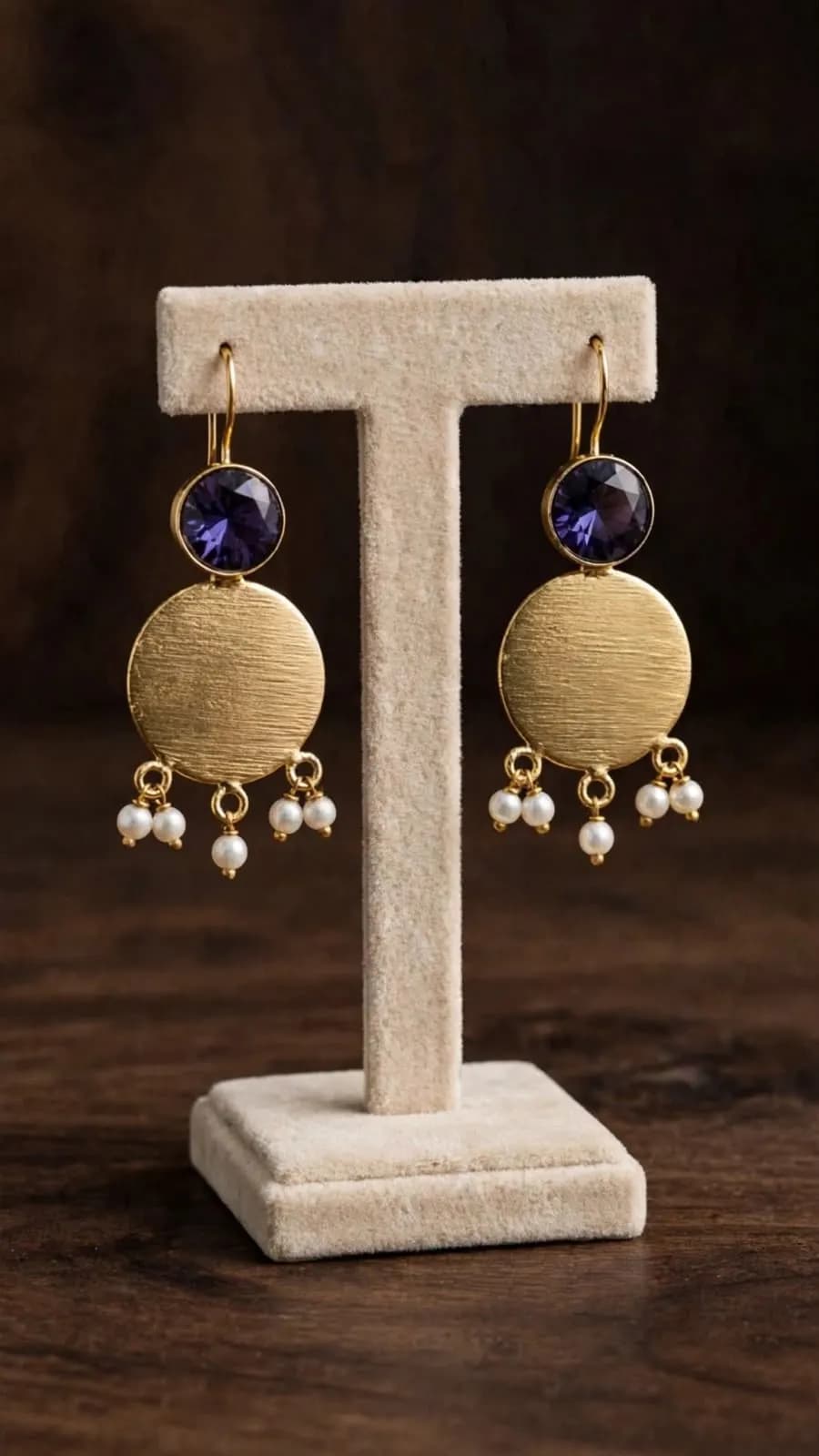 Glora World Purple Stone Gold Coin Earrings