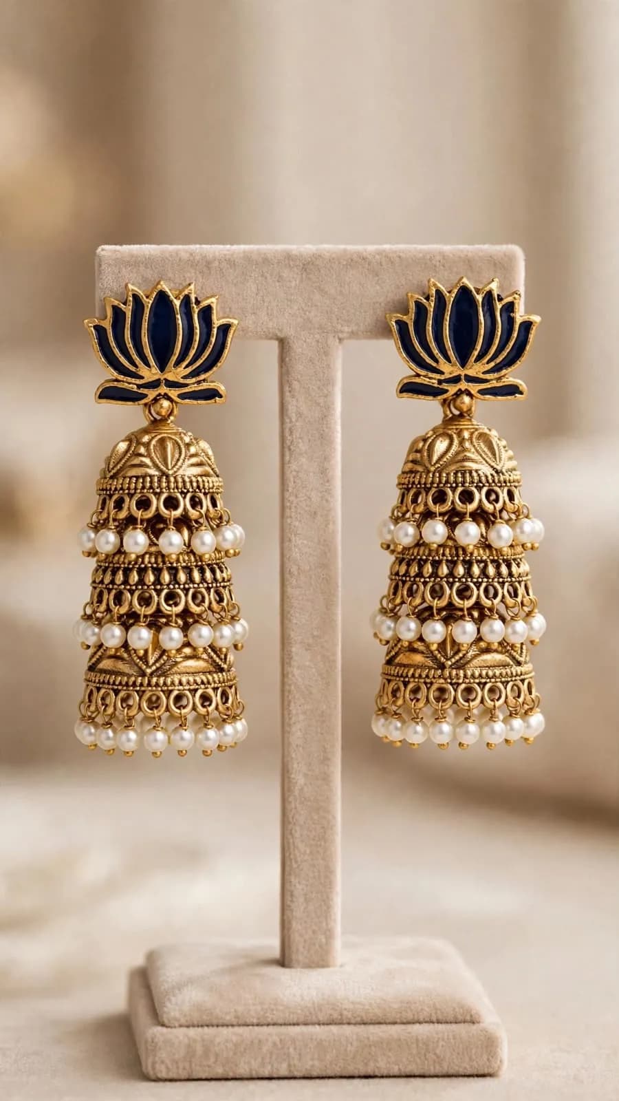 Navy Blue Lotus Jhumka