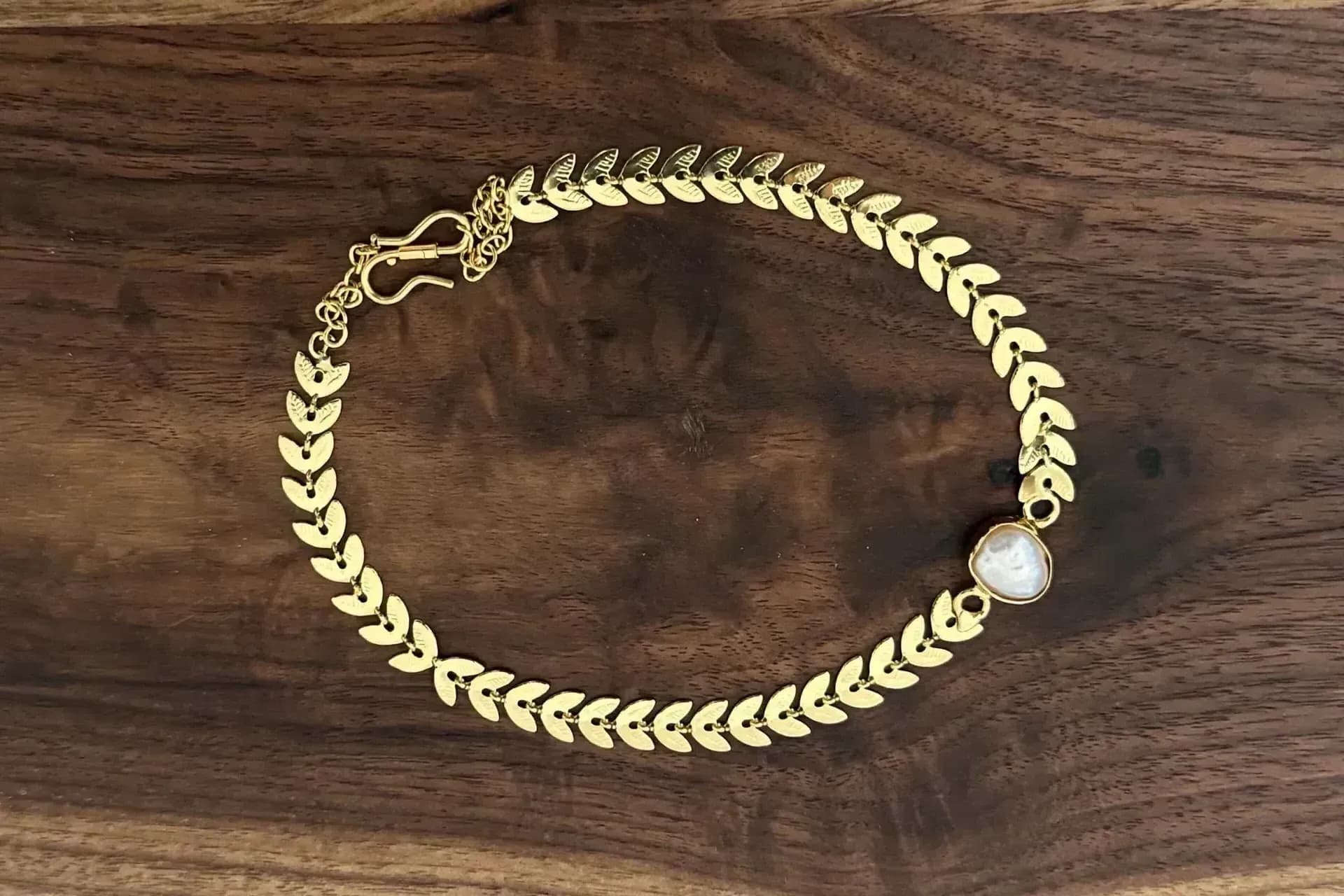 GOLDEN PEARL LEAF ANKLET - Single Piece