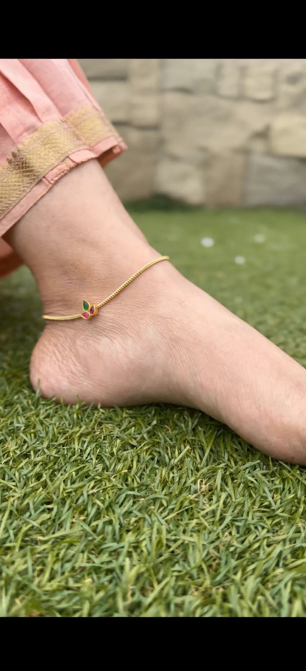 Ruby Emerald Lotus Kundan Anklet Pair
