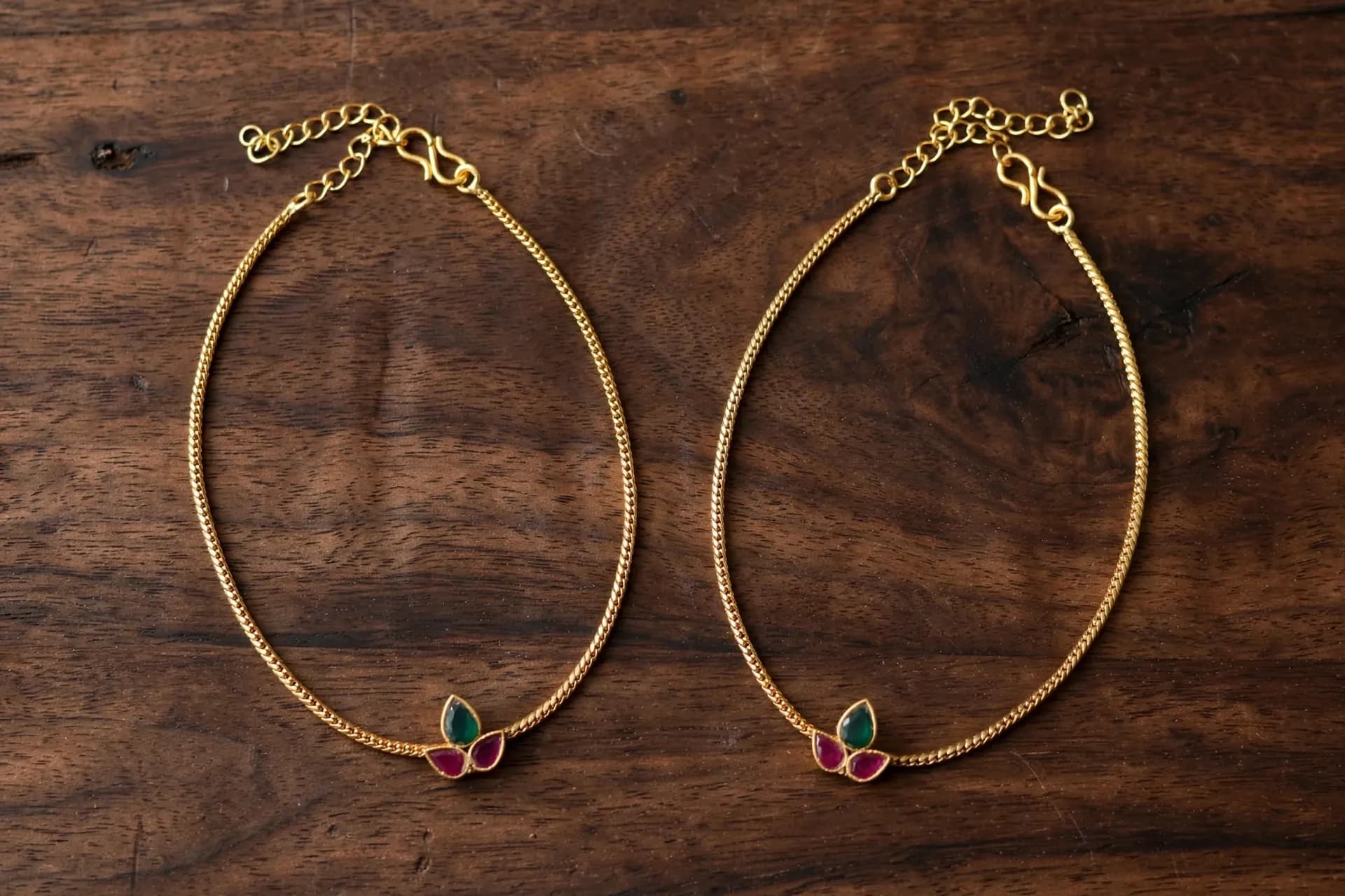 Ruby Emerald Lotus Kundan Anklet Pair