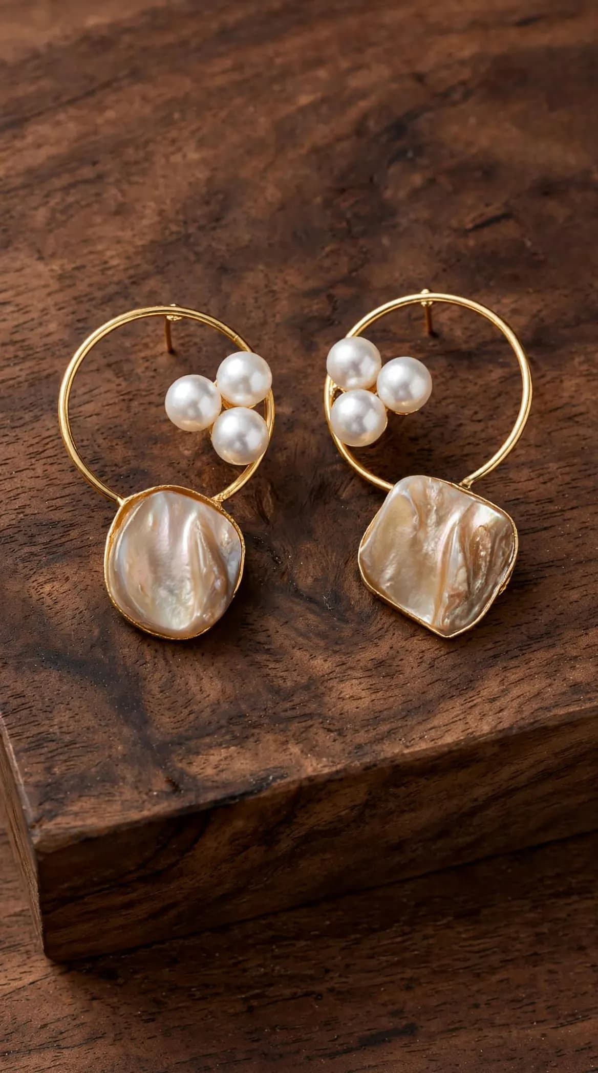 Triple Pearl Hoop Studs