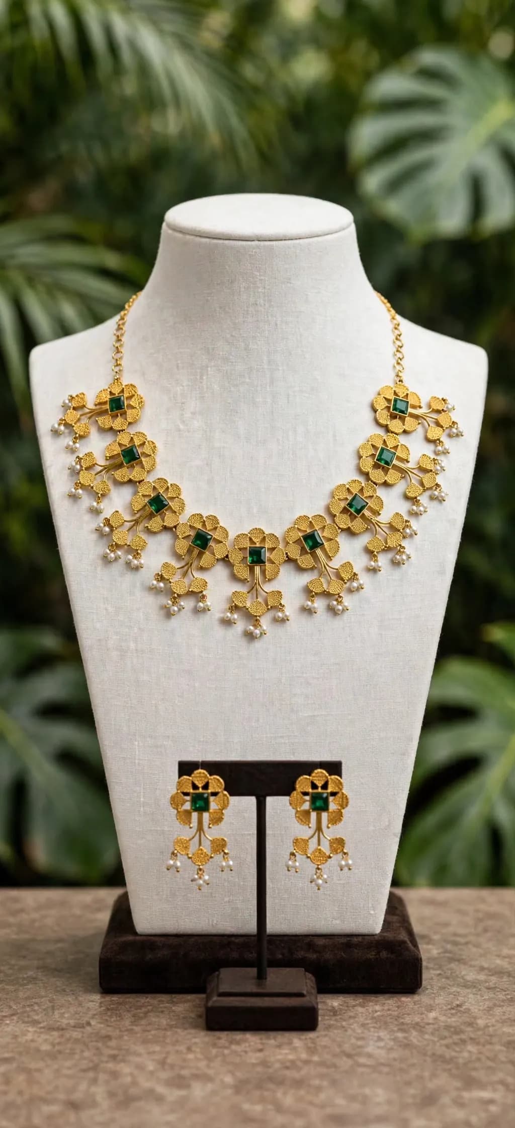 Green Stone Flower Necklace Set