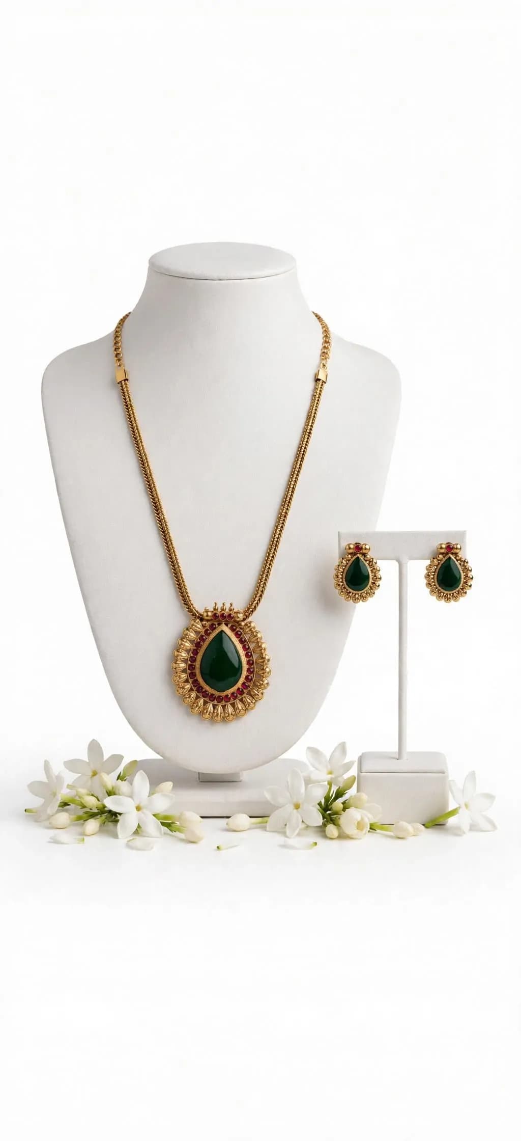 Temple Green Teardrop Necklace Set