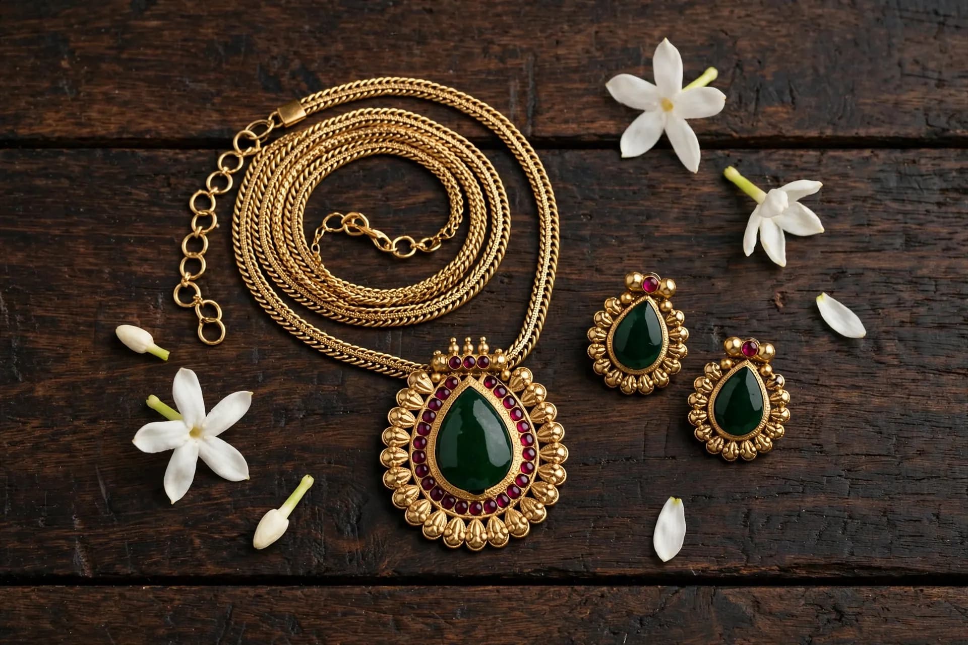 Temple Green Teardrop Necklace Set