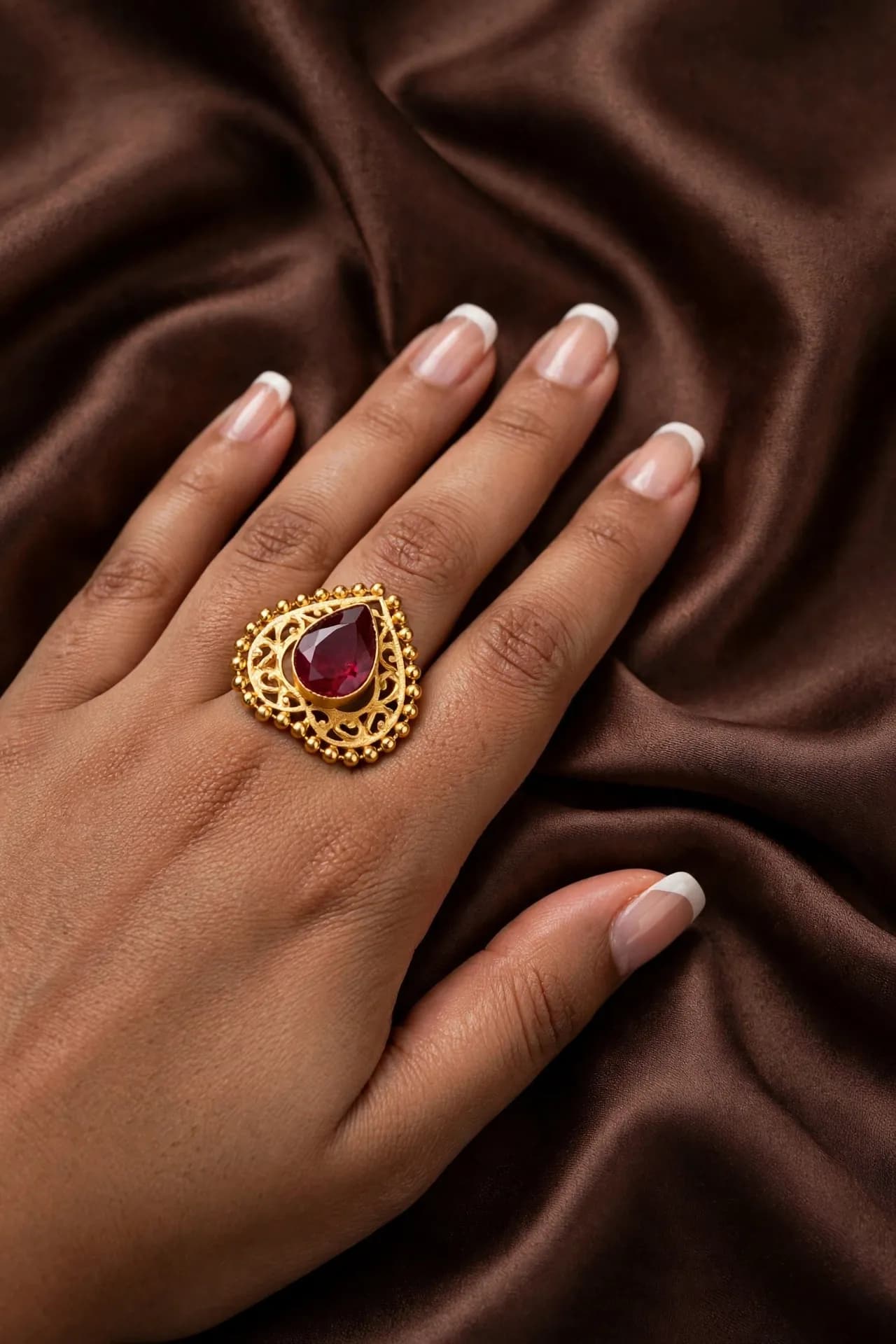 Ruby Teardrop Temple Ring
