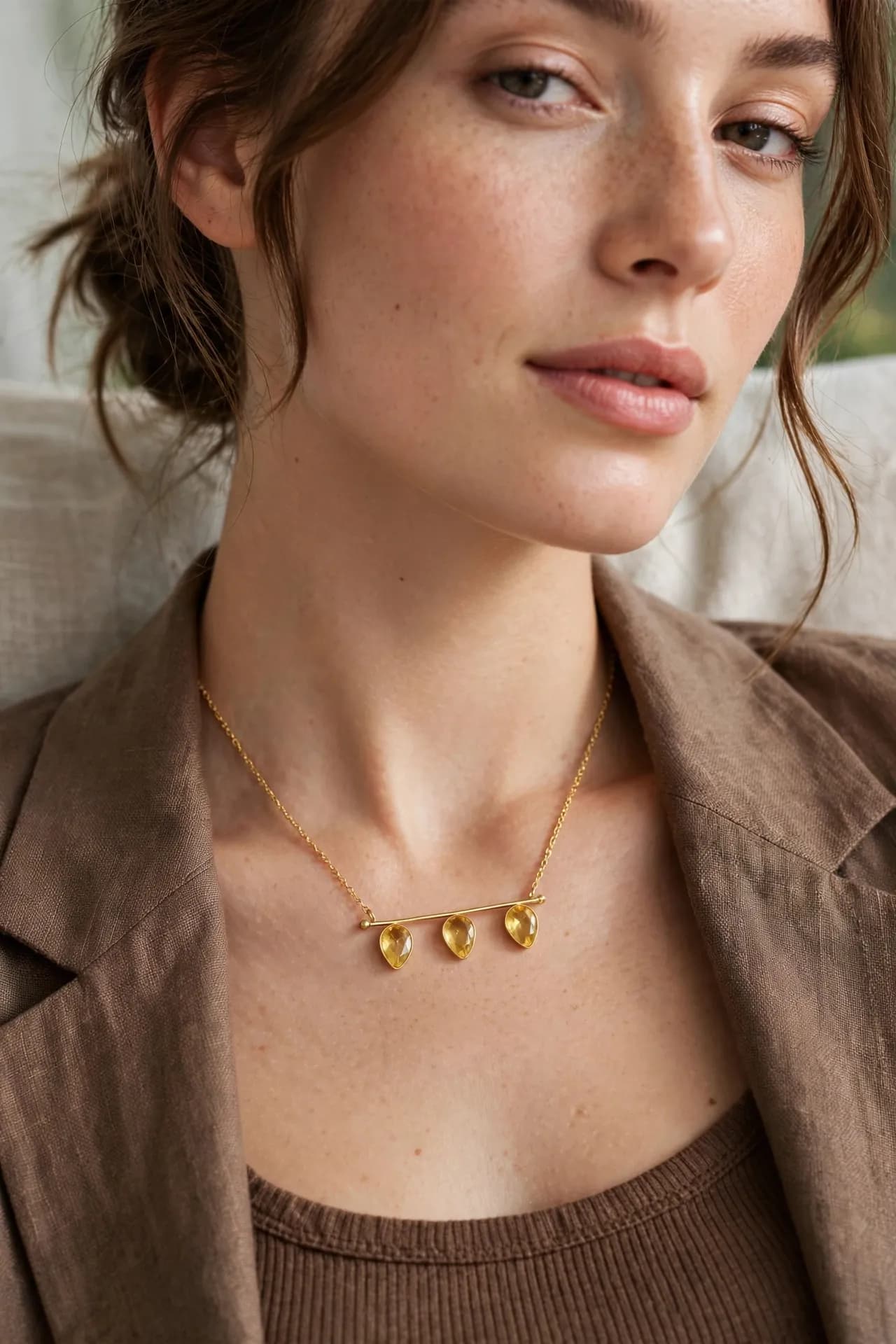 TRIPLE CITRINE DEW DROP BAR NECKCHAIN