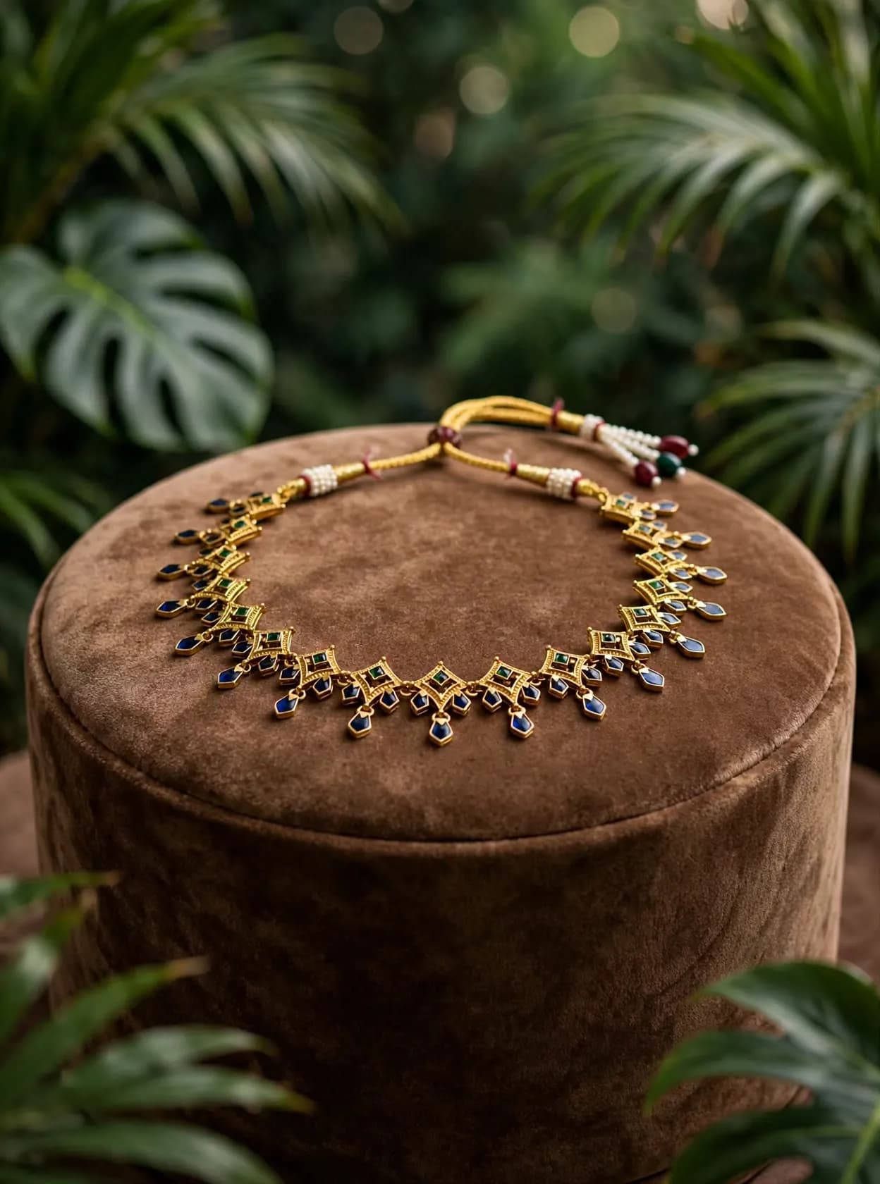 Blue Rajwada Antique Temple Choker Set