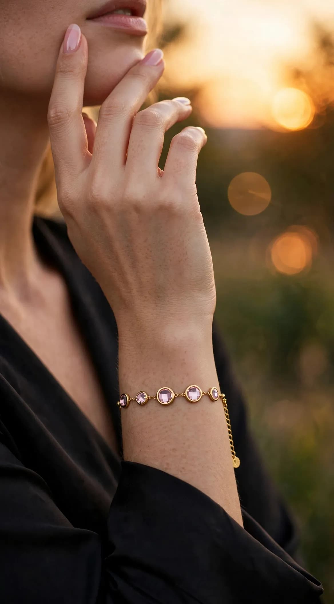 Blush Pink Crystal Station Bracelet