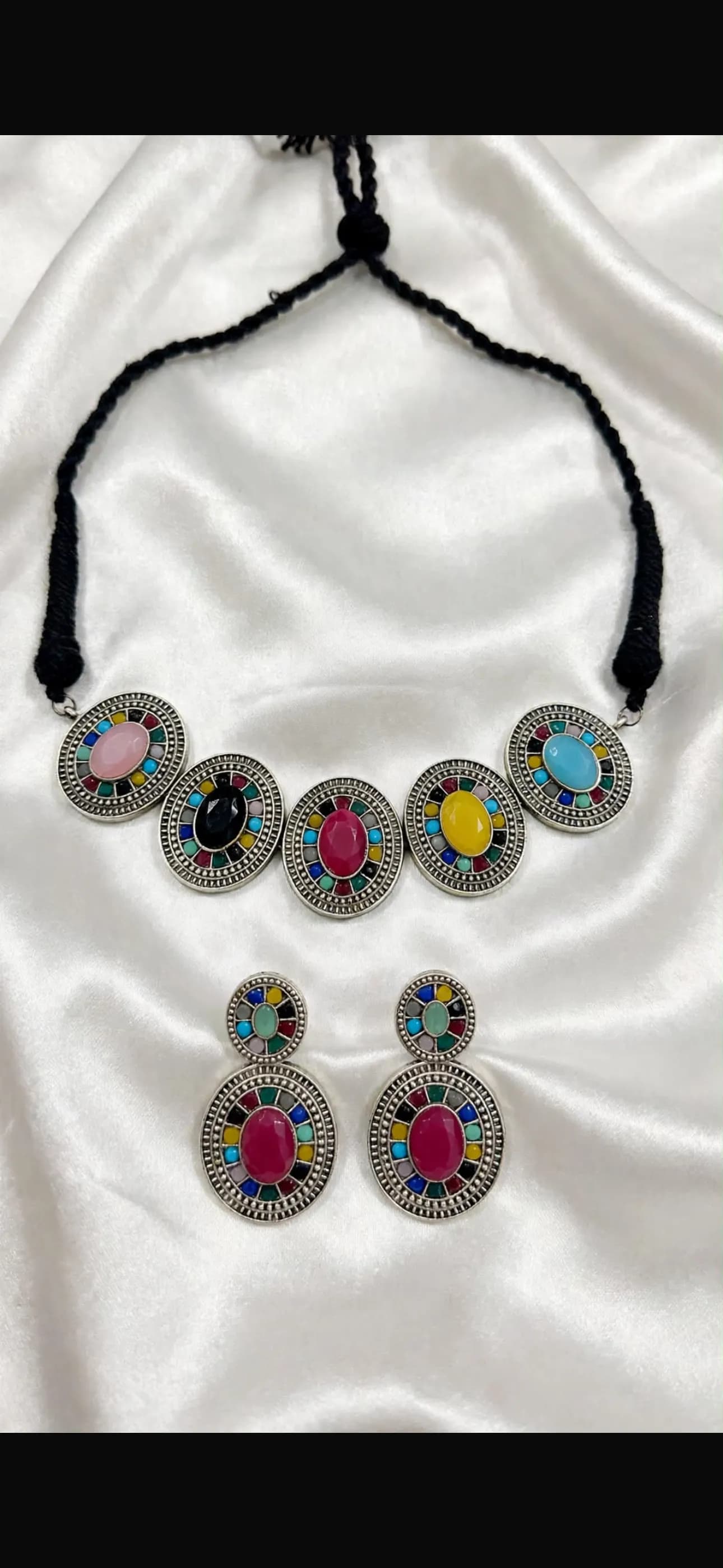 Ruby pink- Teal green- Multi color oval stone