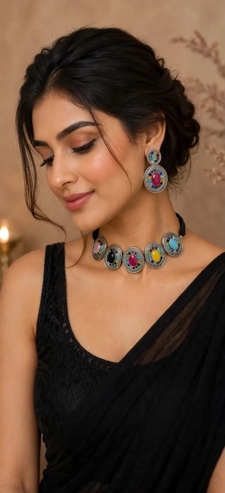 Ruby pink- Teal green- Multi color oval stone